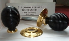 Winsor Beehive  Door Knobs Victorian Style Ebonised Wood